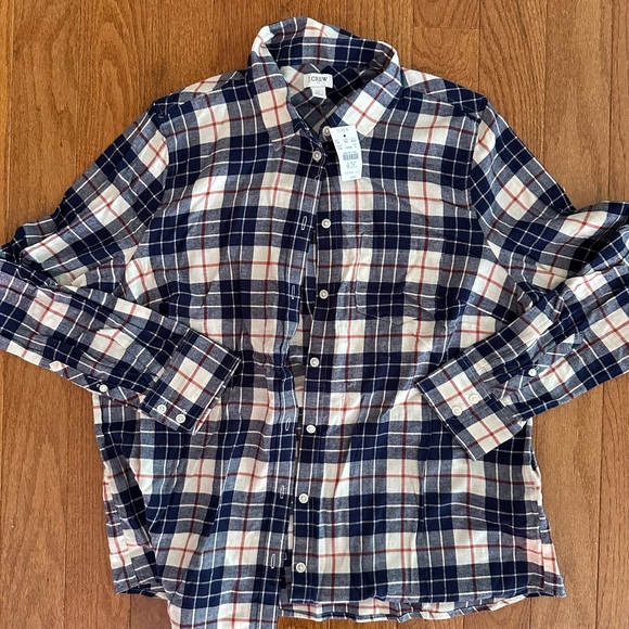J.crew Flannel Shirt Plaid Navy Red White XL Cotton Button Down - Picture 1 of 9